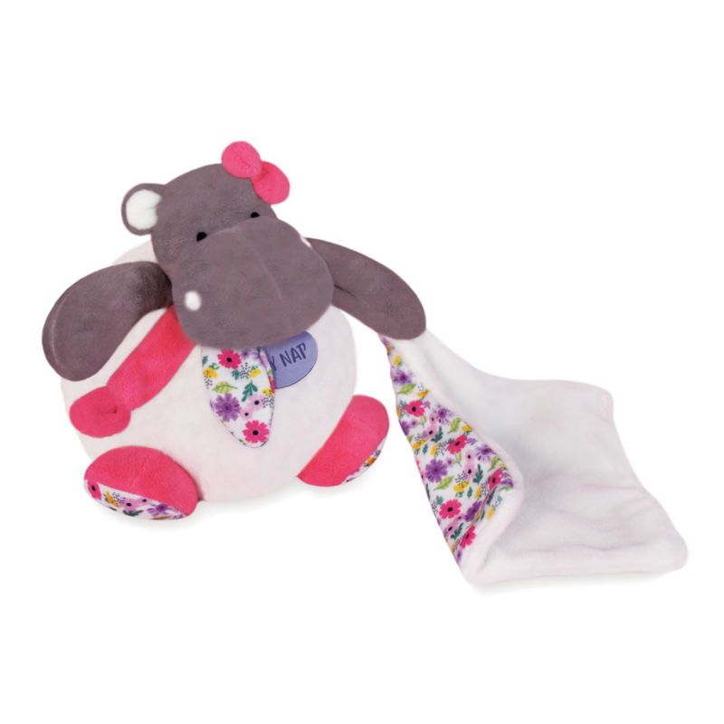  - zoé the hippo - plush with comforter pink white liberty 20 cm 